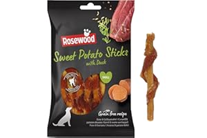 Rosewood Small Duck and Sweet Potato Sticks for Dogs – Real Meat Treats, Grain-Free, High Protein, Supports Dental Hygiene, No Added Sugar, No Artificial Colours or Flavours (80g)