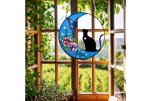 XUSDAMYJ Cat Memorial Suncatcher for Windows Stained Glass, Black Cat Halloween Decor Suncatcher, Butterfly Suncatcher Funny Cat Themed Gift For Cat Lovers, Cat Memorial Gifts For Loss Cat