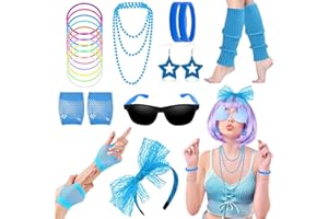 BEAMELY Accessoires de Mode des Années 80, Néon Costumes de Fête pour Enfants Femme, Lunettes de Soleil, Bracelet, Gants en Dentelle, Noeud Papillon, Collier à Jambes Chaudes, Boucles D'oreilles