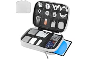 Dadanism Sac de Rangement Câble, Électronique Pochette de Voyage, Pochette Câble de Voyage, Organisateur Accessoires Électronique, pour Tablettes, Disques Durs, Câbles, Chargeur, USB, Gris + Blanc