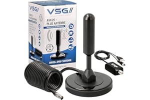 VSG24 91031 - Antenne DVB-T2 (HD), AVK25, 36 DBi Power Plus, HD Free TV, Chaînes TV, Sat, Récepteur de programmes TV, Plug & Play, Câble de 5m - Noir