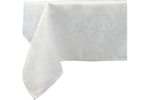 Celebright Christmas Tablecloth - Rectangular 52 x 90 Inches (132 x 228 cm) - Ideal for 4-6 Dinner Place Settings - Metallic Blizzard Snowflake Embossed Design - White & Metallic Silver