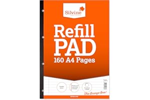 Silvine 160 Page A4 Refill Pad, Side Bound and Punched 4 Holes. Ruled 8mm Feint with Margin. Ref A4SRPFM, Single, White