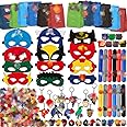 110pcs Hero Party Bags Fillers Set, Super Party Bags For Kids With 12 Masks, 50 Stickers, 12 Keychains, 12 Slap Bands, 12 Gift Bags, 12 Shoes Decorations For Kids Diy Party Gifts, Birthday Decoration