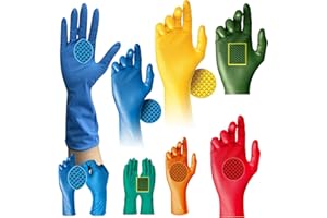 FIRMSAFET Household Kitchen Cleaning Gloves | Non Slip Fish Scale Grip | Super Strong | Comfortable | Cleaning | Kitchen | Bathroom | Dishwashing | DIY | Gardening | Multipurpose | Powder & Latex Free | 4 Pack