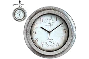 Peosaard Horloge extérieure de 11,2 Pouces Horloge de Jardin avec thermomètre et hygromètre étanche Horloge ou Jardin Silencieux Vintage, Cuisine, Chambre à Coucher sans Batterie, Horloge extérieure
