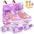 Hozzen Roller Skates for Kids - 4 Size Adjustable Light Up Quad Children Skates - Shiny Illuminating Children Roller Skates for Toddlers Beginner, Christmas and Holidays