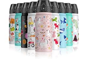 OLDLEY 550ml/18oz Kids Stainless Steel Insulated Water Bottle with Straw for School Reusable Metal Vacuum Small Flask Leakproof Keep Drinks Hot Cold for Boys Girls Toddlers Children (Unicorn, 550ml)