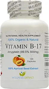 GALAXY HEALTHCARE Vitamin B17 Amygdalin 99.5% Apricot Kernel Extract Organic Natural -100 Capsules