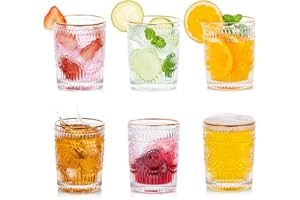 Glasseam Vasos De Agua para Beber con Borde Dorado De 300 Ml, Vasos Vintage, Juego De 6 Vasos Altos para Jugo, Café, Té para Fiestas, Bares