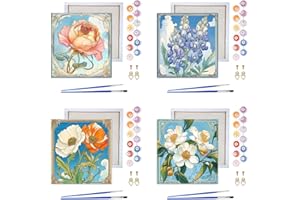 Reofrey Dipingere con i numeri, adulti con cornice, fiori continentali, kit per pittura a olio dipinti a mano, tela 20 x 20 cm, con pennello e vernice acrilica – Dipingere con i numeri, per
