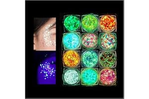 KUIRUNRX® Paillettes Visage Festival, 12 Couleurs Lumineuse Paillettes Gel, Visage maquillage festival Fluorescent Paillette pour Visage, Corps, Cheveux, Mascarade, Halloween, Fête, Noël