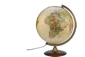 Interkart Globo Luminoso, mappamondo, 30cm Base in Legno, cartografia Stile Antico - Italiano