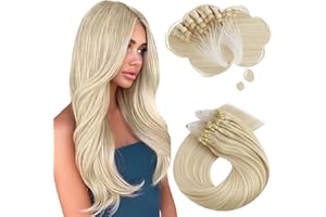 Moresoo Extension Microring Capelli Veri Biondo Platino Remy Lisci Extension Capelli con Anelli Biondo 50 Ciocche #60 45 cm/18 Pollice 50g