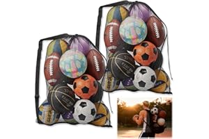 Vlecexs Sac à Ballons de Foot, 2 Pièces Grand Capacité Sac de Ballon en Filet avec Cordon de Serrage et Bandoulière Antidérapante, Rangement Ballon Filet pour Football, Basket-Ball, Volley-Ball, Rugby