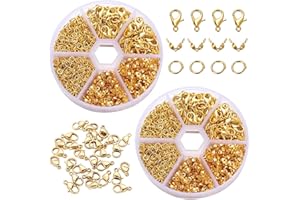 BIKASUN Lot de 1140 fermoirs de chaîne, fermoirs mousquetons dorés et anneaux à sertir pour colliers, bracelets, chaînes de cheville, bijoux, bricolage, Or