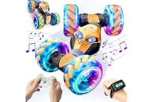 AmazeFun Ferngesteuertes Auto,360° Drehung Stunt RC Auto, 2,4GHz 4WD 1:12 Groß Off-Road Auto Spielzeug,Gestensensor Drift Car mit Musik und LED-Lichter für Kinder ab 4,5,6,7,8-12+Jahre