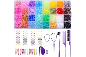 HCLIPTIE 32 Colors Small Hair Rubber Bands with 16 Hair Styling Tools, 2000 Pcs Elastic Girl Baby Hair Ties Mini Hair Bands with Hair Elastic Cutter Hair Accessories Xmas Stuff for Girls Baby Toddlers Kids