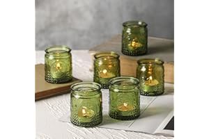 FUND AMLIGHT Vintage Glass Tea Light Holder, 12pcs, Home Décor, Wedding Table Decor, Votive Candle Holders for Table Centerpiece Green