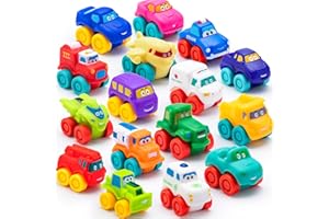 JOYIN 16 Piezas Coches de Dibujos Animados, Juego de Coches de Goma Suave, Mini vehículos de Juguete para bebés, Coches de Juguete para baño para niños y niñas, Regalo de cumpleaños de Navidad