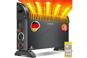 ‎KESSER KESSER Konvektor 2000 Watt Heizgerät, 24h Timer | mit Frostwächter | stufenlose Thermosteuerung | Turbo Heizung | 3 Stufen | Tragemulden | Schwarz