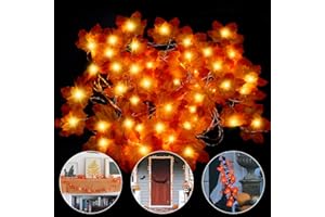 OEAGO 2 Pcs Autumn Decorations 4.5M 30LED Artificial Maple Leaves Garland,Halloween Lights Decorations Autumn Garland Decor Fall Decorations for Home Garden Wall Fireplace Halloween Party