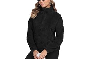 IWOLLENCE Damen Pullover Winter Teddy Jacke Damen Fleece Kuscheljacke Sherpa Jacke Warmes Sweatshirt Ohne Kapuze Troyer Half Zip Pullover
