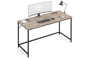 VASAGLE Escritorio, Mesa Oficina Pequeña y Estación Trabajo, Mesa para Teletrabajo, Estudio, Dormitorio, 60 x 140 x 76 cm, Estilo Industrial, Estructura Metal, Greige Brezo y Negro Tinta LWD043B02