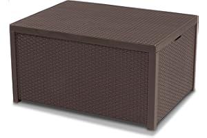 Keter Allibert 220001 Monaco Table Lounge/Coffre à Coussins en Plastique Effet rotin Marron