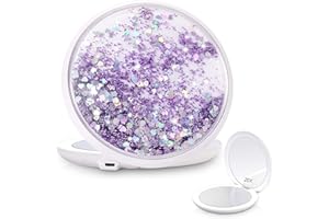 B Beauty Planet Miroir de Poche Rechargeable avec lumière LED à intensité Variable, grossissement 1X/20X, 5 Pouces, Miroir Pliant Portable Compact Bling Glitter Quicksand avec lumières