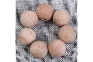 YIEUR 50 perline di legno di faggio naturale, 20 mm rotonde perline di legno con foro (20 mm)