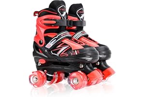 MGYZM MGY Roller Skates Kids, Children Roller Skates with All Wheels Lighting Up, Adjustable Roller Skates for Boys Indoor Outdoor Sports (Red）