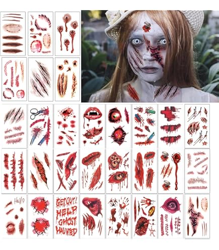 40 Pezzi Tatuaggi Temporanei Cicatrici Per Halloween – Adesivi Zombie Realistici, Impermeabili, Per Trucco Cosplay E Party - 2