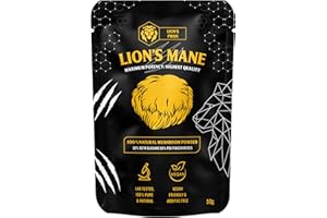 Lion's Pride Lions Mane Supplement - Organic Hericium Erinaceous Mushroom Extract Powder - High Strength, Zero Additives, Dual Extraction for Optimal Bioavailability - Add to Food & Beverages - 50g