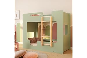 smartwood Letto a Castello 100x200 - Letto Castello Bambini Colore Verde in Legno con Sponde di Sicurezza e Rete a Doghe - Supporta Fino a 230 kg - per Bambini e Bambine - MIMI B