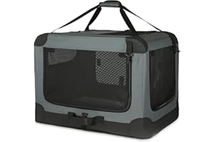 Amazon Basics Niche de voyage pliable à 4 portes pour chien et chat, Gris, taille M 76 cm x 54 cm x 54 cm