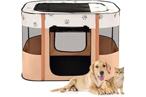 Avont Portable Dog Cat Playpen, Foldable Pop Up Pet Play Pen Travel Crate with Floor and Mesh Door Top for Indoor Outdoor Collapsible Tent Cage -S, Orange