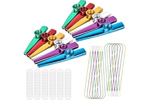 Vegena Lot de 12 Kazoo Instrument Kazoo Métal, Kazoo Accompagnement Instrumental avec 60 Membranes et 12 Cordons, pour Les Débutants Et Mélomanes