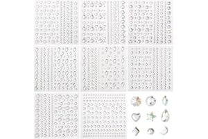 Naler 2132 Gemas Brillantes Autoadhesivas Diamantes para Cara Uñas 8 Hojas Pegatinas para Manualidades Purpurina Decorativa de Maquillaje (4-10 mm)