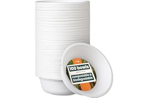 HAAGO - 100 Ciotole di Carta Premium da 500 ml, Ciotole per Feste Biodegradabili in Bagassa di Canna da Zucchero per Insalate, Zuppe, Snack, Dessert - Ecologiche e Compostabili, 500 ml / 16 oz