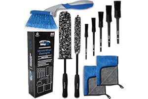 ShinyCar® UK: 10Pcs Ultimate Car Wheel Cleaning Brush Kit: Flexible Long Handle Microfibre Wheel Cleaner Brushes, Tyre & Alloy Rim Brush, Detailing Brushes, Washing/Drying Towels, Valeting Gift Set