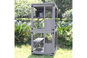 Aivituvin Klatka dla kota, drewniana, do wewnątrz, na zewnątrz, domek, duża, na kółkach, ulepszona wersja, 180 cm, z listwą wzmacniającą, wodoodporny dach, szara