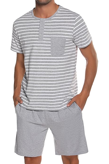 Sumeyuyu Pyjama Homme 2 Pièces - T-shirt Manches Courtes Et Short - 95% Coton - Tailles S-XXL