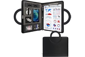 GraduatePro Carpeta de Conferencia, Portafolio con Cremallera de negocios, A4 Portadocumento Piel, bolsa organizador para Pad Notebook currículum, Negro