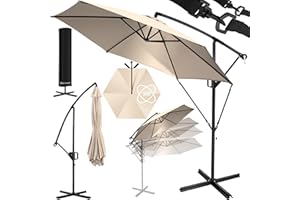 KESSER® Alu Ampelschirm Sonnenschirm + Abdeckung Ø300 cm & Kurbelvorrichtung Kurbelschirm mit Ständer UV-Schutz Aluminium Wasserabweisende Bespannung 360° Funktion Garten-Schirm Marktschirm Beige