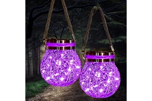 XRR Lanterne solaire, 2 paquet de lumières décoratives solaires suspendues pour l'extérieur avec 30 lumières solaires étanches à LED Lampe de pot à énergie solaire de jardin (rose)