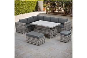 Rattan park Garden Furniture 9 seater Modular Corner Sofa Set (Medium Grey)