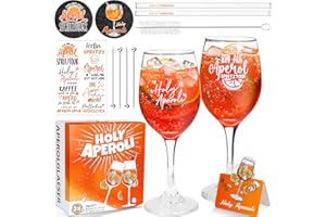 ImnBest Lot de 2 verres Apero Spritz | Pailles en verre | Dessous de verre, verres à cocktail, verres autocollants pour apérol, excellent cadeau