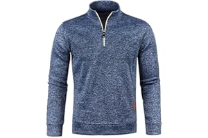 Zeiayuas Mens V Neck Jumper Long Sleeve 1/4 Zip Sweatshirt Fleece Lined Pullover Regular Fit Autumn Winter Velvet Sweatshirts Sweat Tops UK Size 10-20