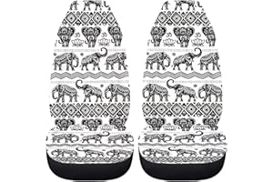 Coloranimal Native Elephant Car Seat Covers 2 Pcs Elastic Washable Auto Front Seat Protection Accessories Fit SUV Truck Vehicles